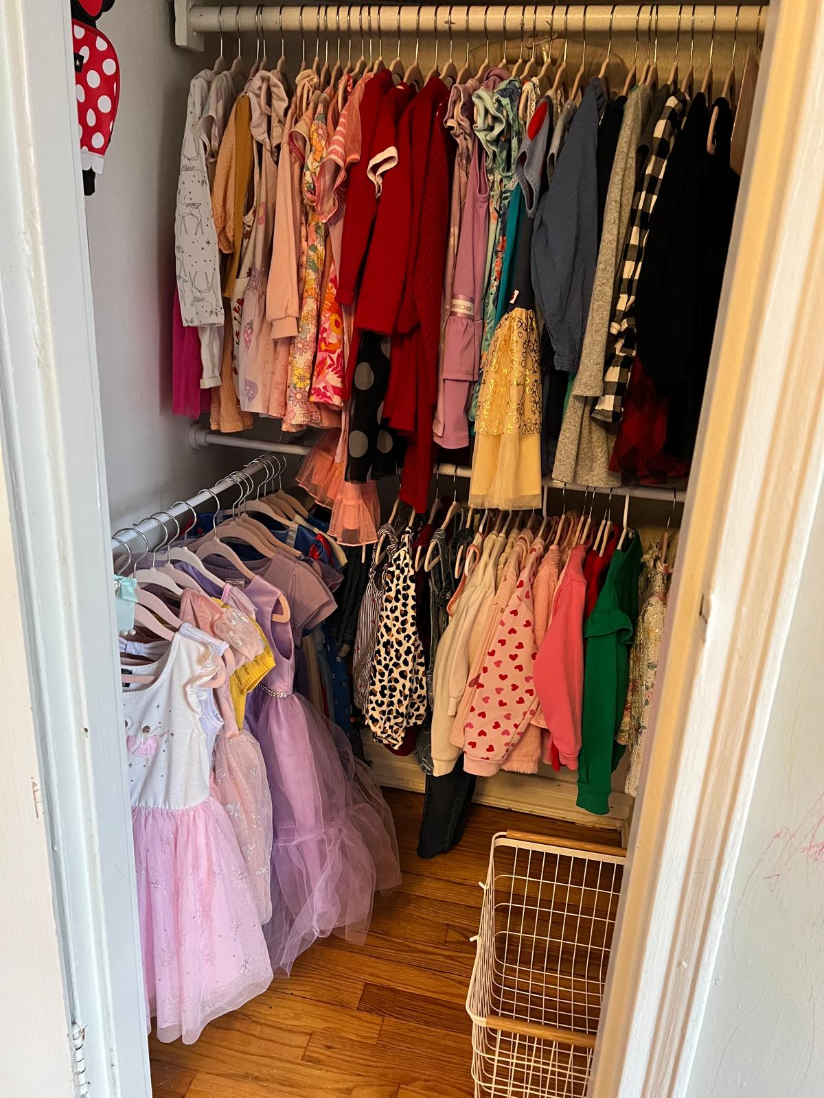 Children's closet after organizing