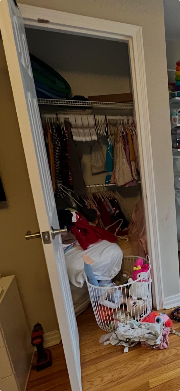 Children's closet before organizing