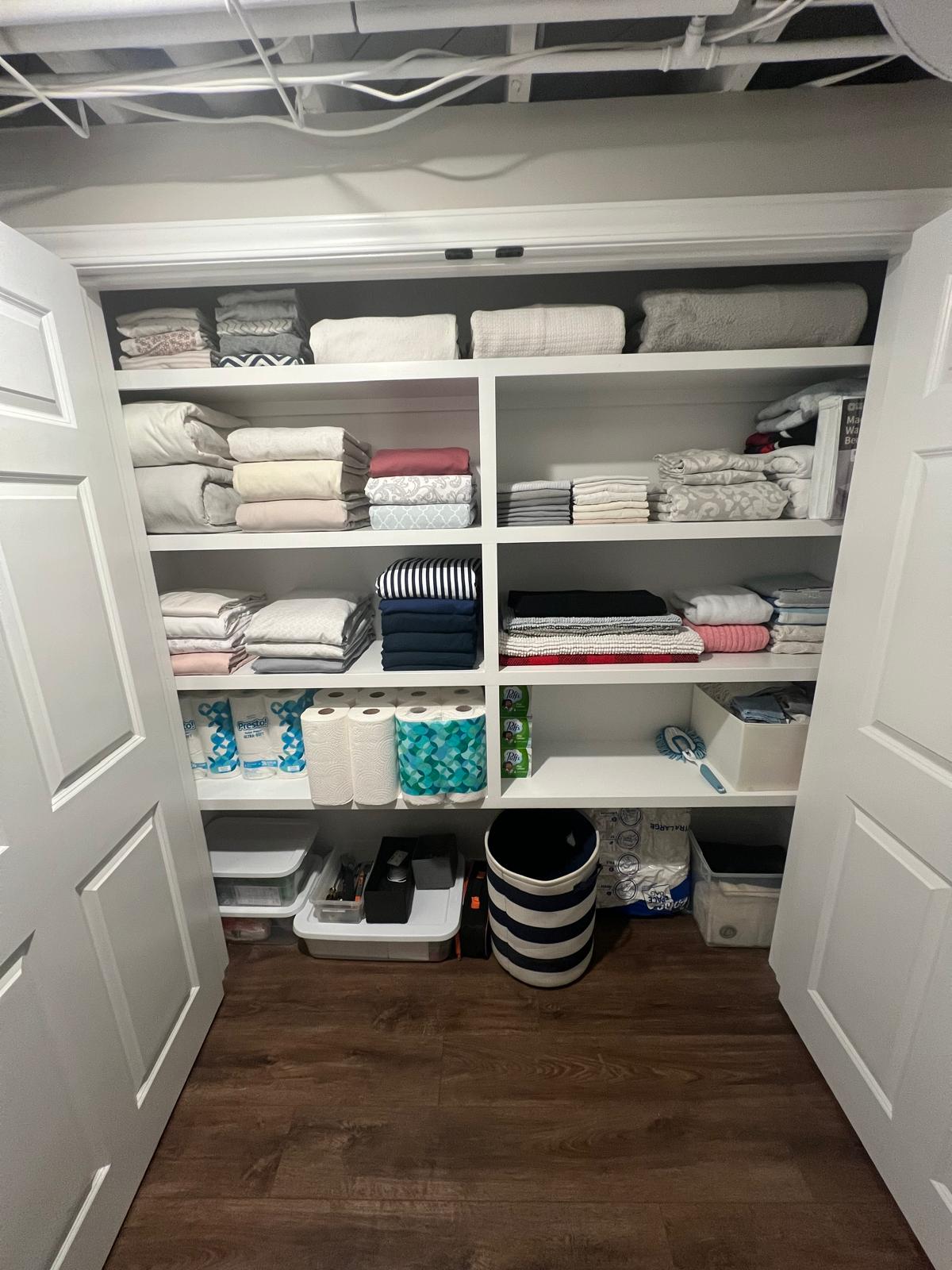 Linen closet after organizing